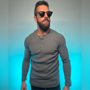 Dark Gray / Henley Slim Fit Long Sleeve Shirt / Large